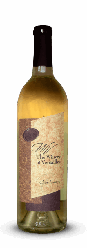 Bottle of Chardonnay wine with label.