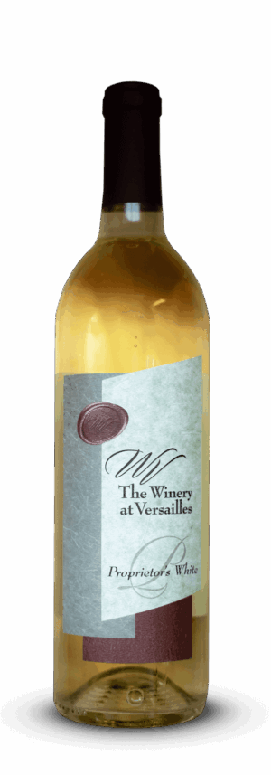 Wine bottle with label, dark background.