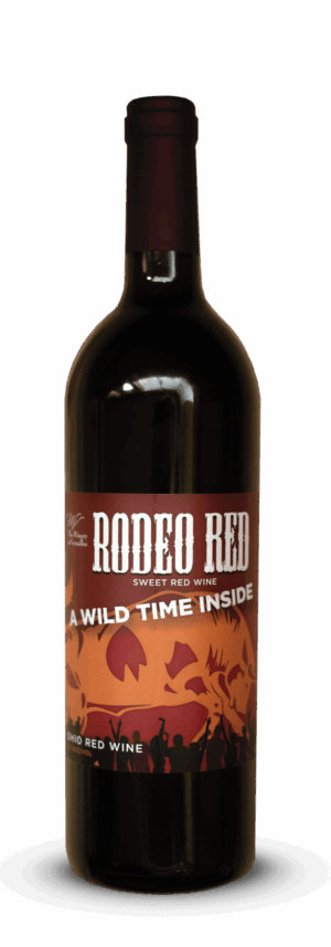 Wine bottle labeled "Rodeo Red.