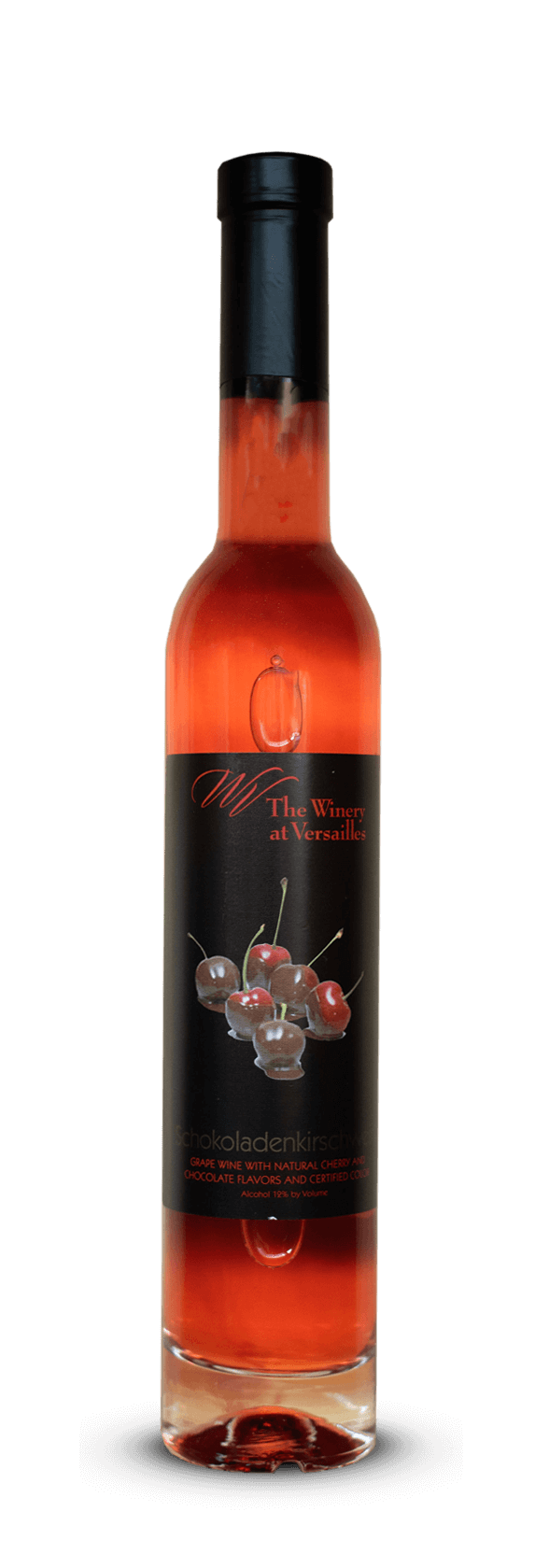 Red wine bottle on black background.