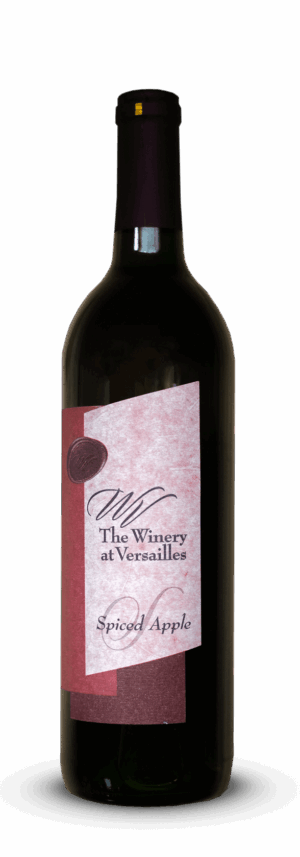 Wine bottle with pink label design.