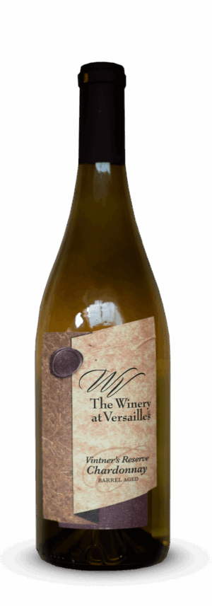 Bottle of Chardonnay wine on black background.