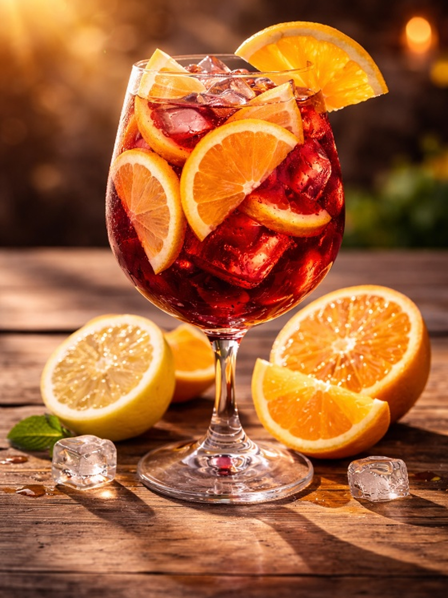 Citrus sangria in sunlight