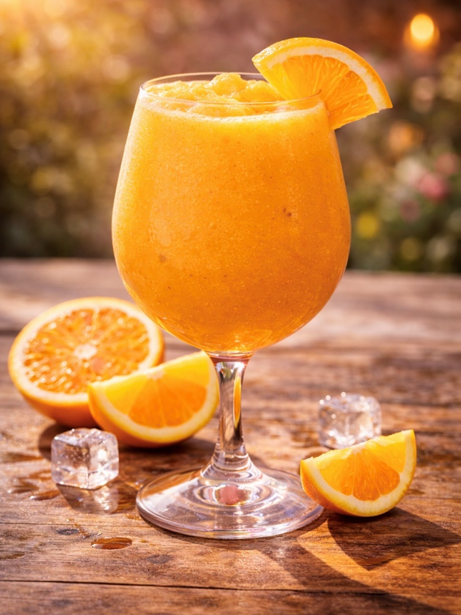 Orange smoothie with ice and slices