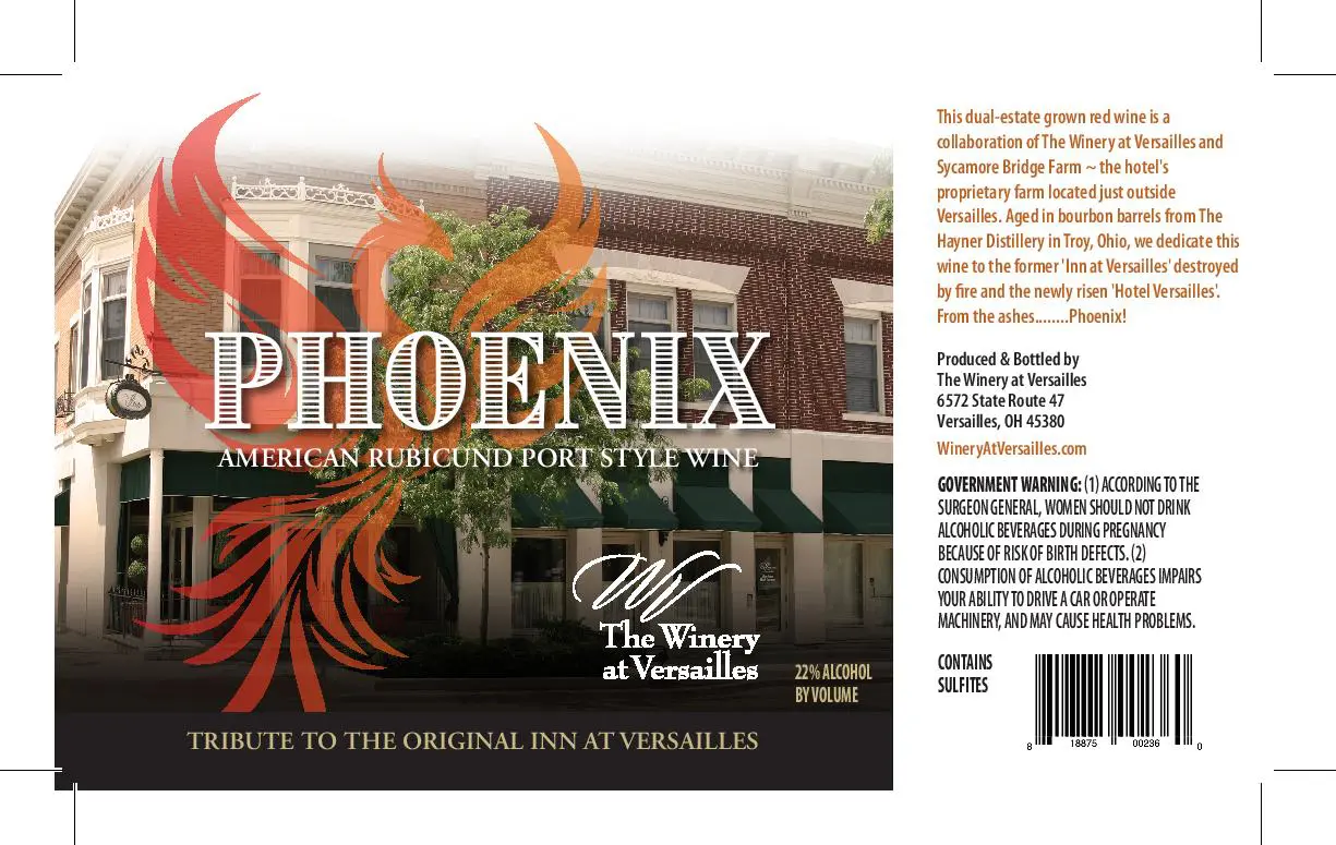 Phoenix wine label with inn background.